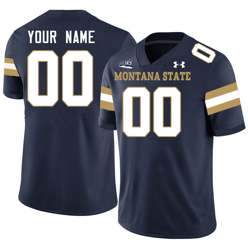 Custom Montana State Bobcats Name And Number Football Jerseys Stitched-Navy